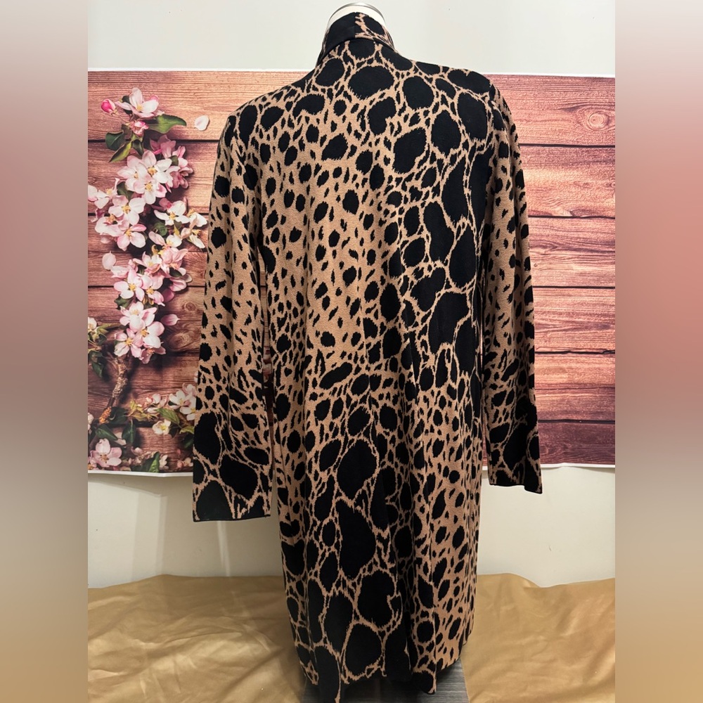 Alfani Animal Print Cardigan Size M Long Open Front Leopard Print Sweater Duster - Picture 4 of 7